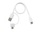 White USB-A to USB-C and Micro-USB charging cable