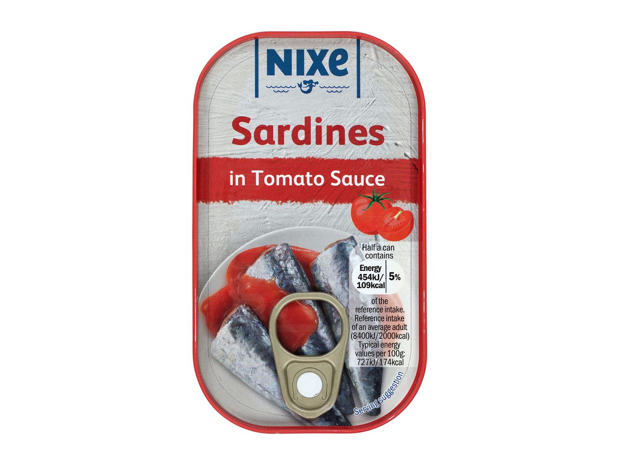 Nixie sardines in tomato sauce, canned.