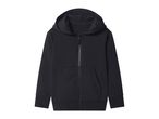 Black full-zip hoodie with a hood and front pockets.