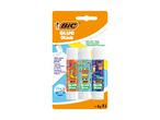 Three BIC Glue Sticks in assorted colors.