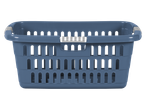 Blue W5® 40L plastic laundry basket with white handles.
