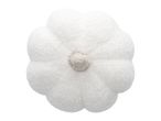 White fluffy flower-shaped pillow with a light brown center.