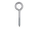 A single silver eye screw with a pointed tip.