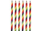 Sei matite colorate a strisce arcobaleno con il marchio 'crelando'.