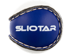 Blue and white training sliotar with 'SLIOTAR' text on the blue panel.