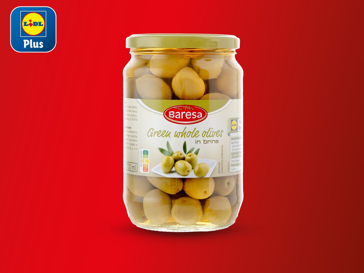Staklenka zelenih maslina Barese u salamuri, Lidl Plus.