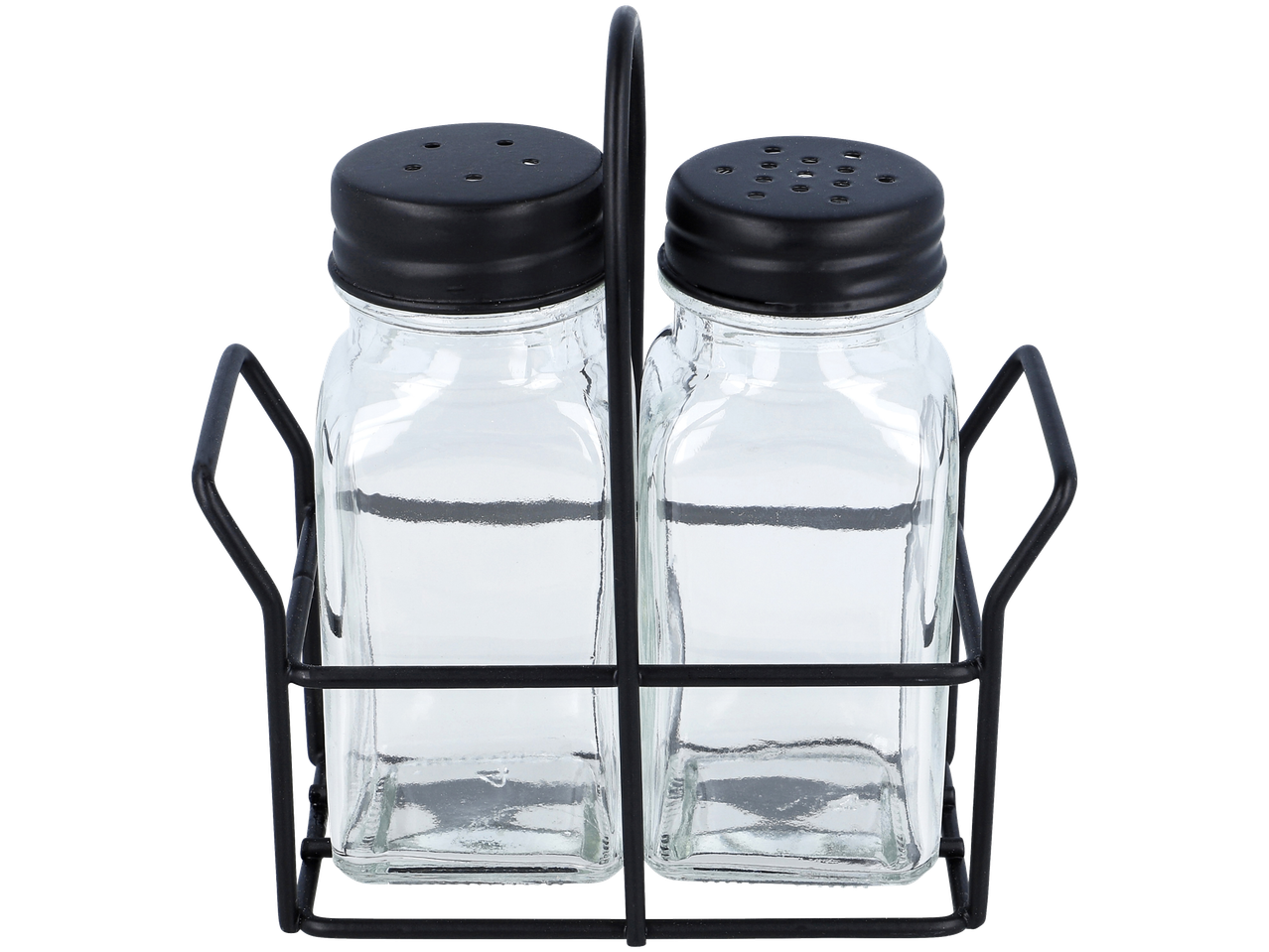 Jes Collection® sāls un piparu trauku komplekts metāla turētājā