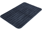 Um tapete de banheiro azul-escuro com textura canelada.