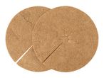 Two round coconut fiber mulch mats for plants, isolated on a white background.