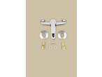 Livarno Mixer Tap Assortment: Chrome mixer tap with fittings and seals on a beige background.