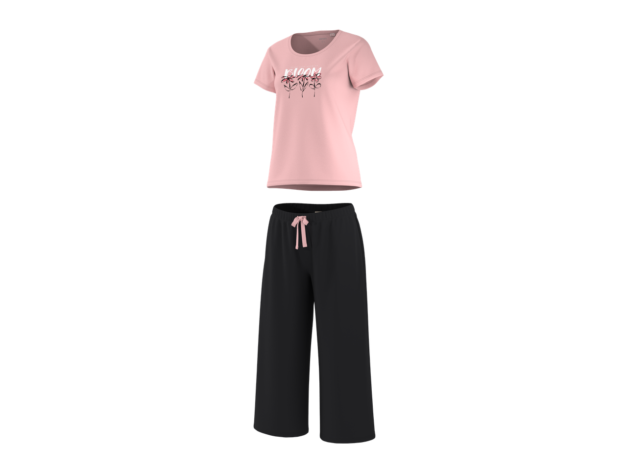 ESMARA ženska roze majica sa natpisom 'bloom' i crne palazzo pantalone.