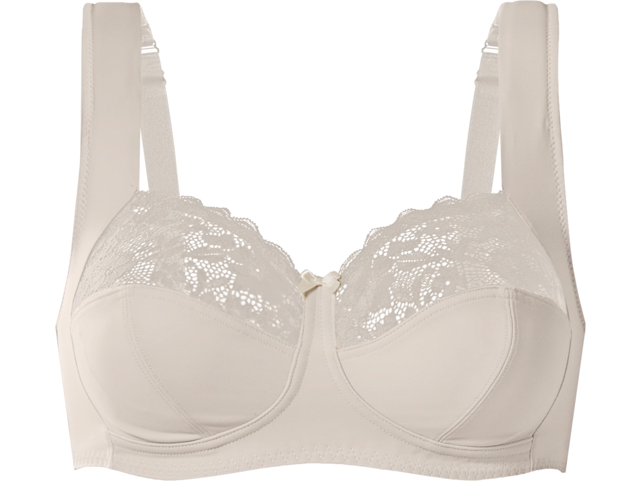 Sutiã macio feminino ESMARA em bege com detalhes de renda.