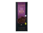 Een reep pure chocolade met 85% cacao in een paars-zwarte verpakking.