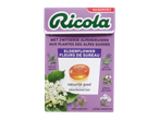 Boîte de bonbons Ricola à la fleur de sureau, sans sucre, avec des herbes suisses.
