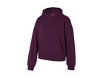 Purple hoodie with a small black logo on the chest
