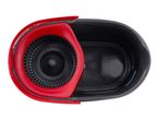 Red and black mop bucket with a wringer, viewed from above.