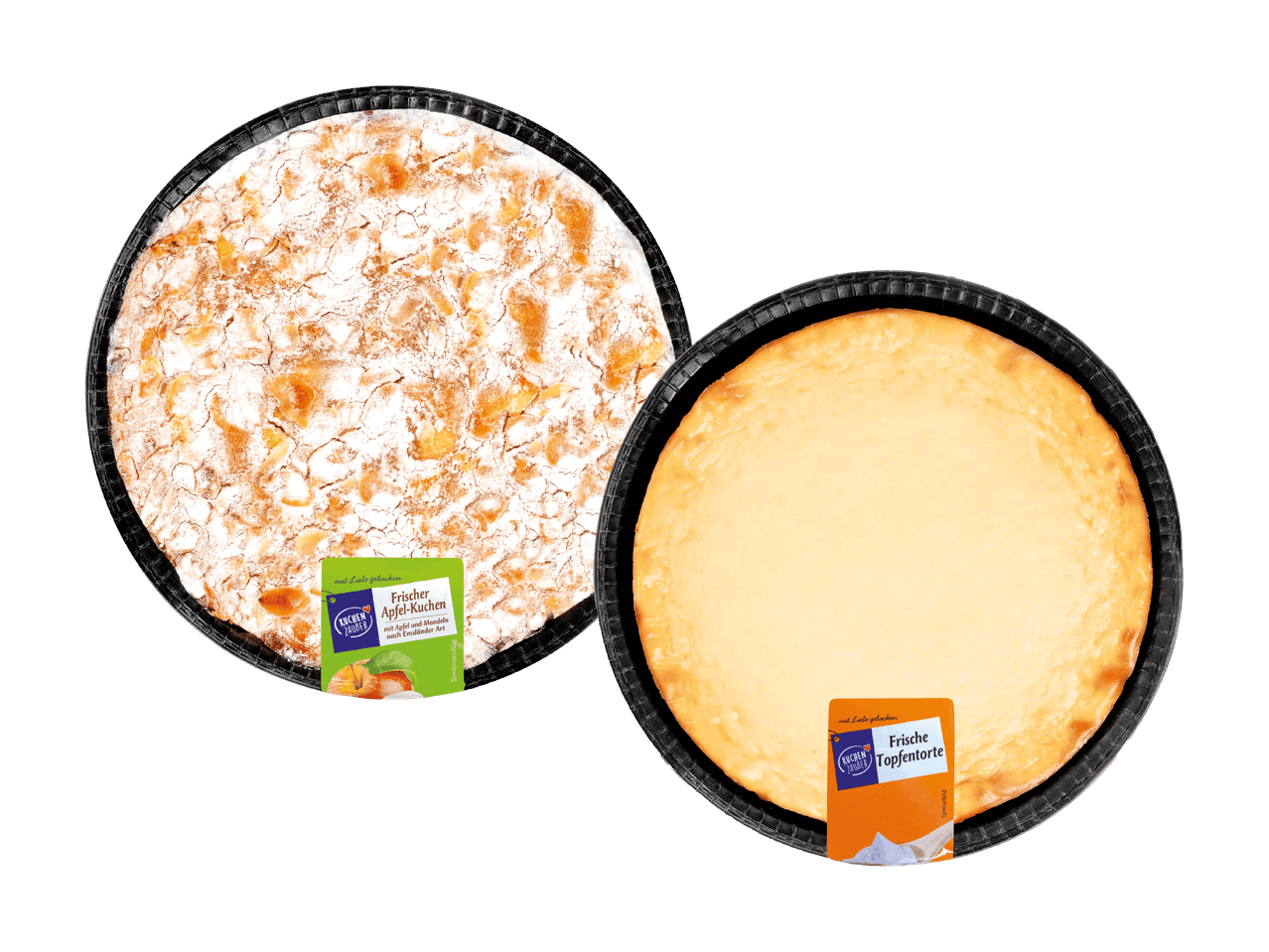 Zwei Kuchen von Kuchenzauber: Apfelkuchen und Topfenkuchen.