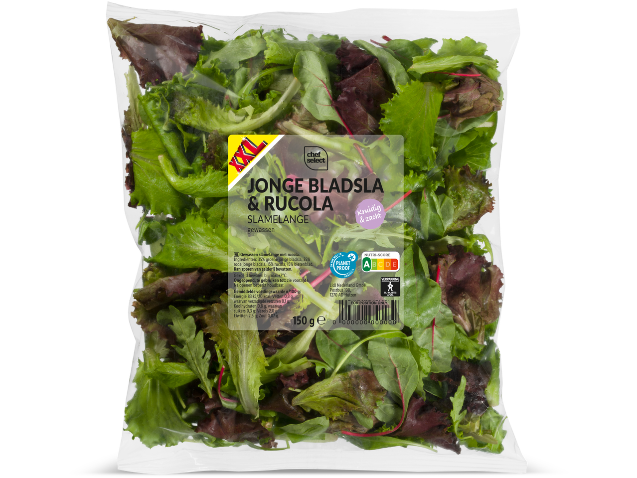 Lidl Chef Select Jonge Bladsla & Rucola melange, 150g, met Nutri-Score A.