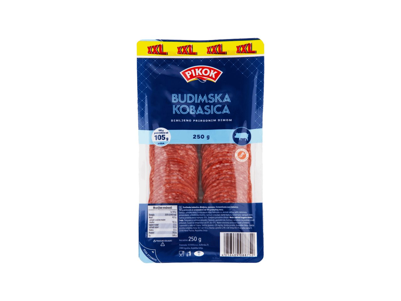 Pakovanje budimske kobasice, dimljene, narezane, 250 g