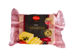 Bloc de brânză cheddar britanică maturată, ambalată în vid, învechită 9 luni.