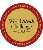 Gold-rotes Siegel: World Steak Challenge 2025, umrandet von „World's Best Steak“.