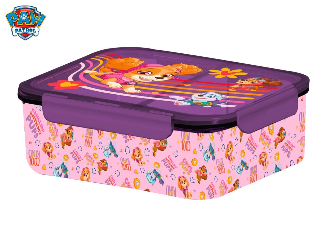Rectangular plastic lunchbox featuring Paw Patrol.