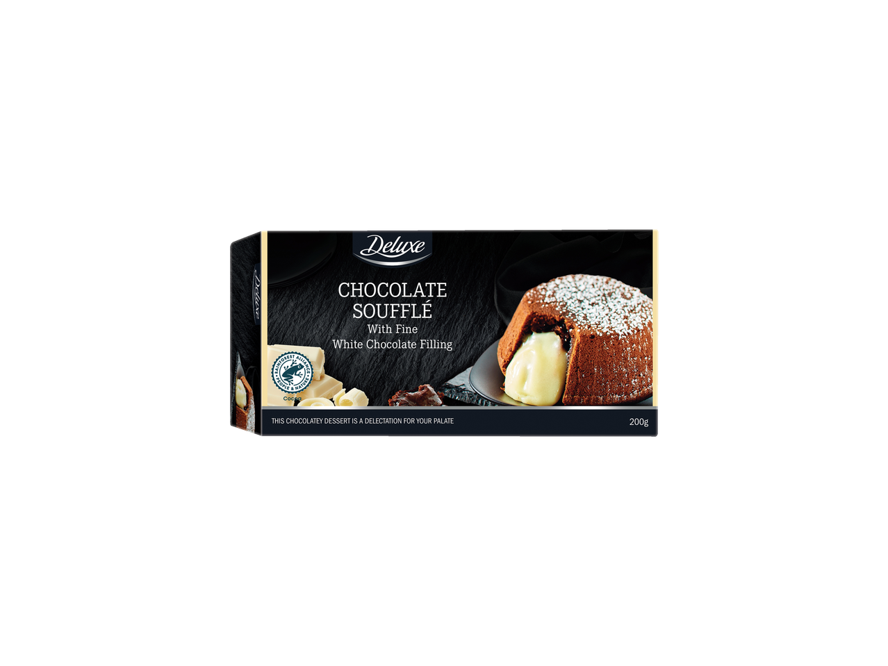 Sufleu de ciocolată Deluxe cu umplutură de ciocolată albă.
