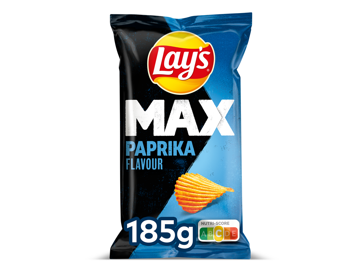 Zak paprikachips van 185 gram met Nutri-Score C.