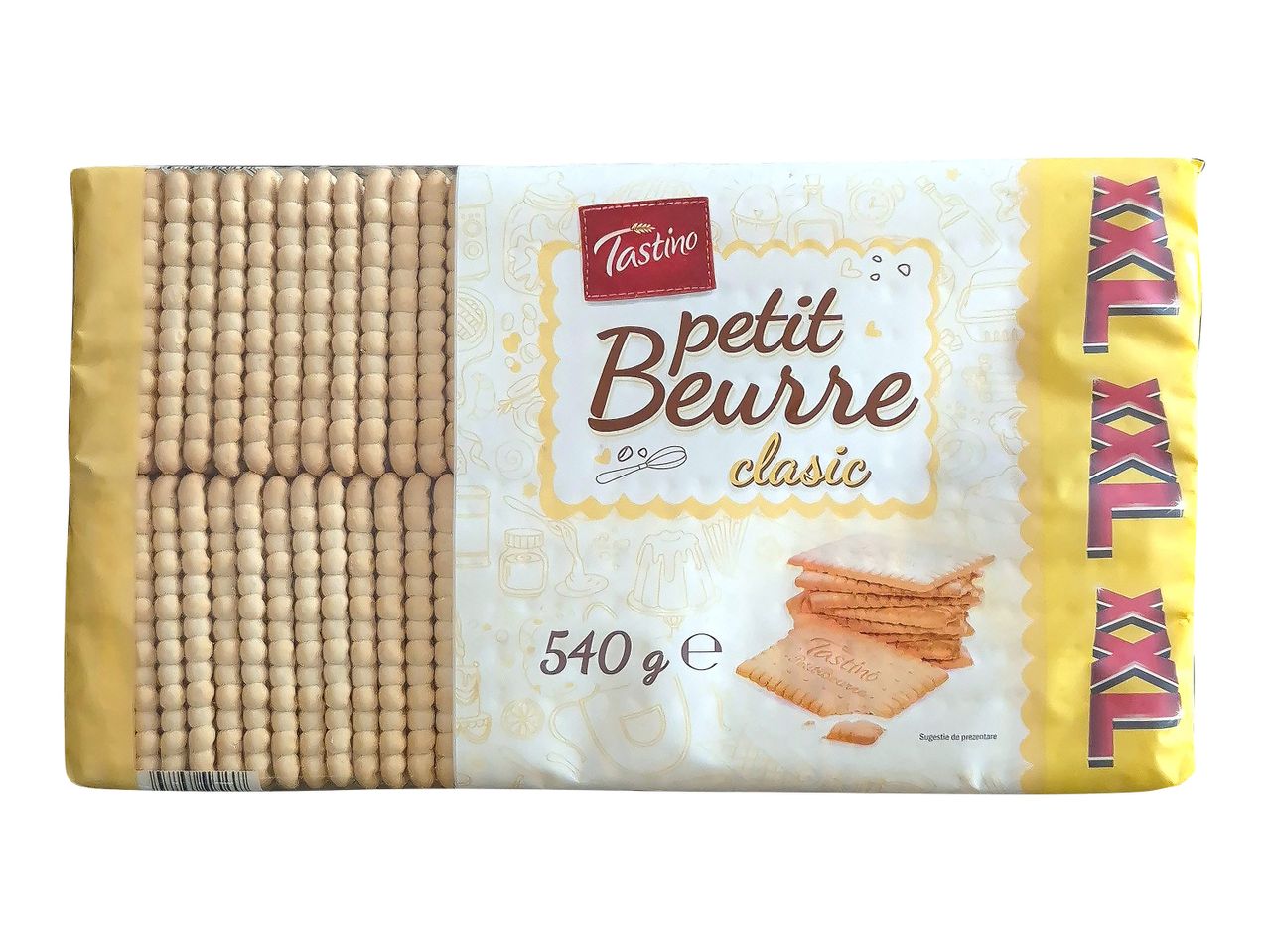 Pachet de biscuiți Tastino Petit Beurre clasic, 540g, cu mențiunea XXL.