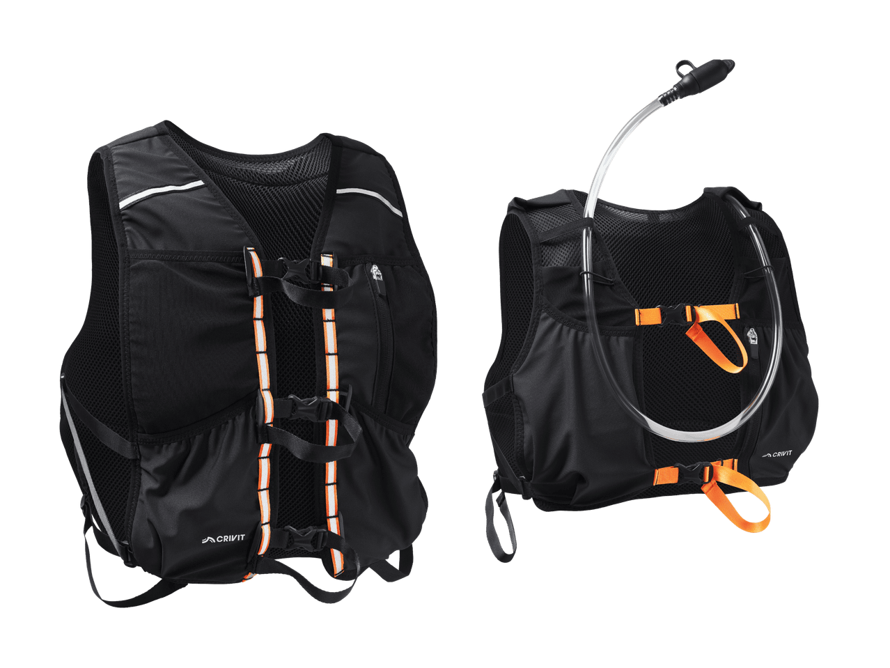 Gilet da corsa nero con strisce riflettenti e sistema di idratazione