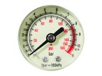 Pressure gauge showing measurements in bar and psi.