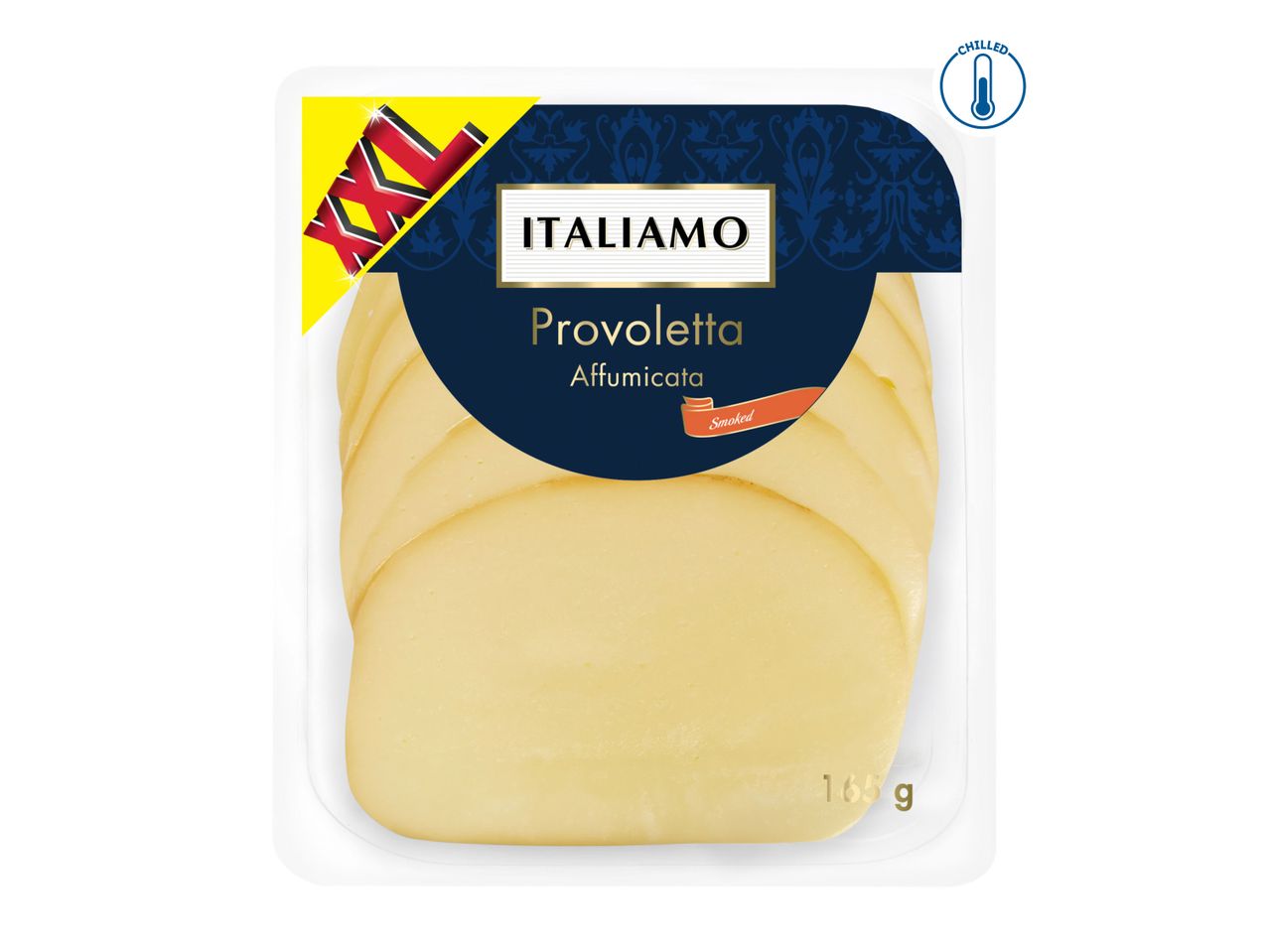 Italiamo Provolletta Affumicata (smoked) cheese slices, 165g, chilled.