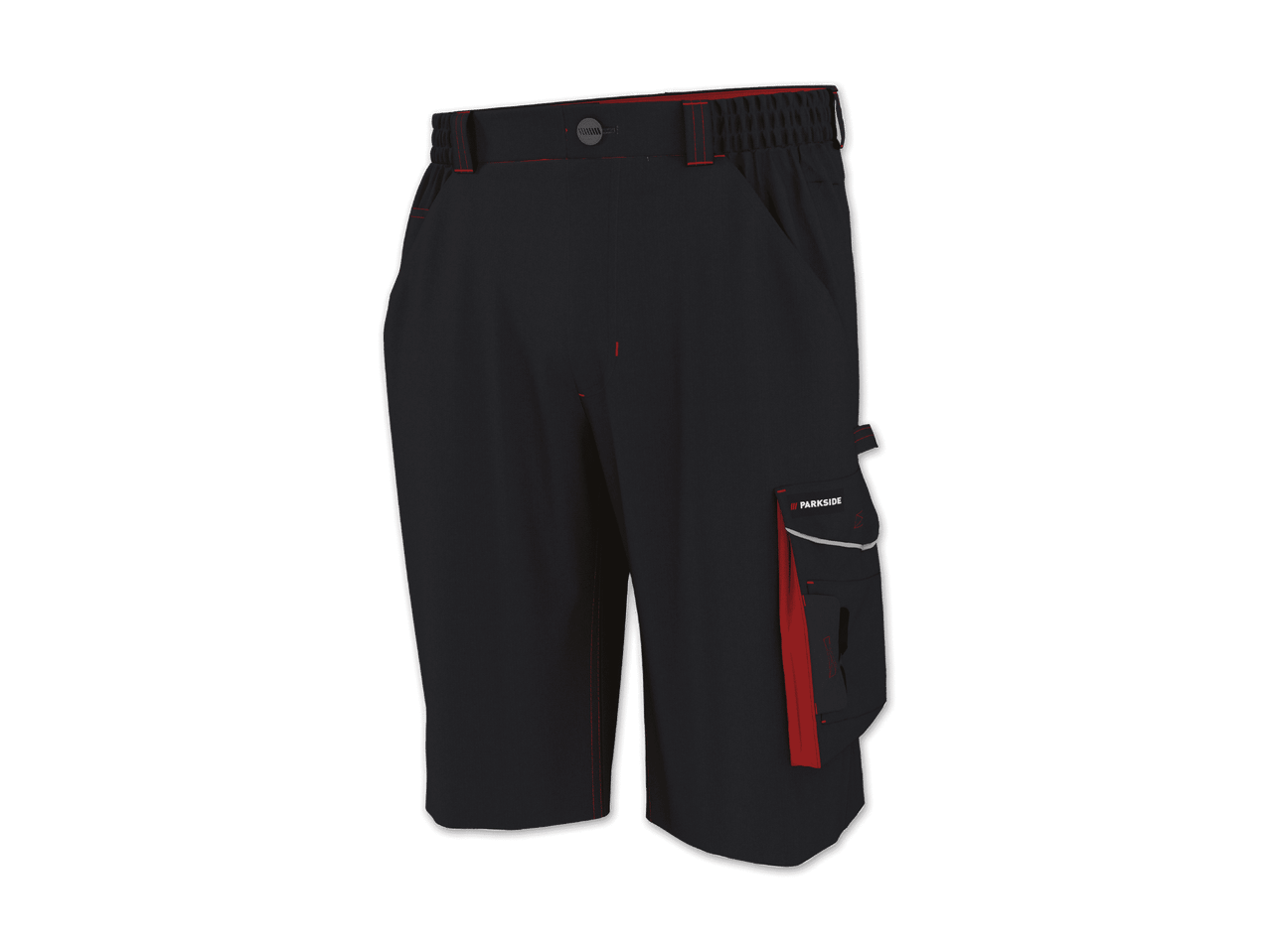 Schwarze Arbeitsshorts mit roten Akzenten und Seitentaschen