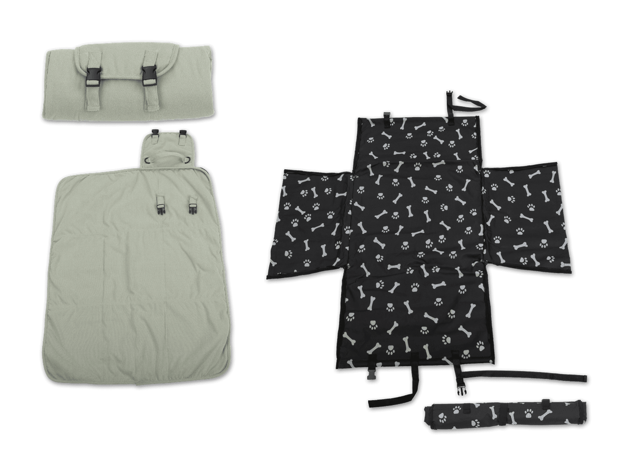Hundedecke und Autositzschutz mit Knochen- und Pfotenmuster