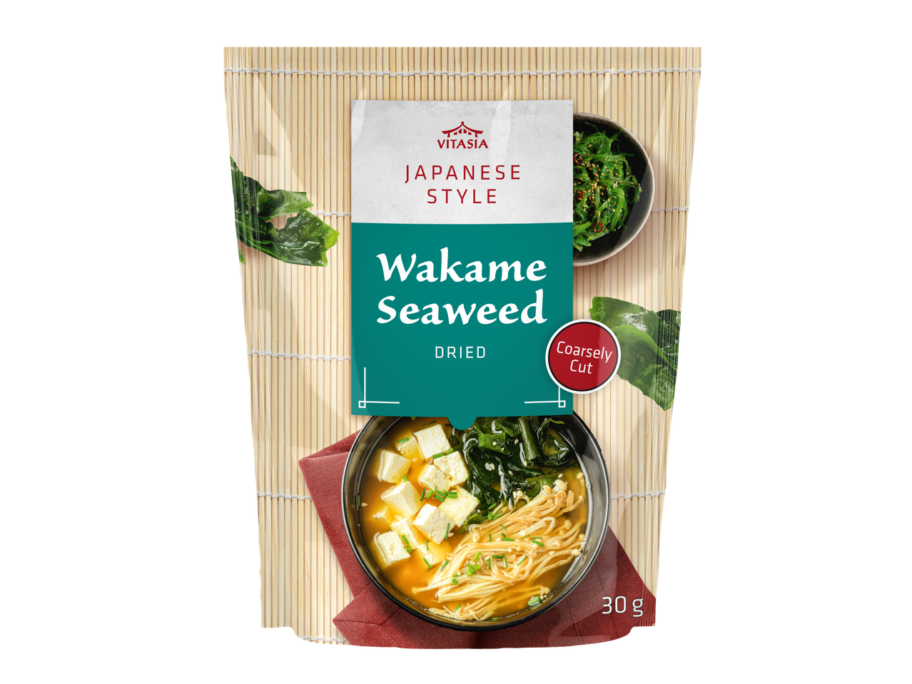 Vitasia Japanse Stijl Gedroogd Wakame Zeewier, grof gesneden, met misosoep en salade