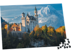 lupilu® Pusle: Neuschwansteini loss sügisvärvides lumiste mägedega.
