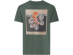 Tricou bărbătesc ESMARA MEN verde cu imprimeu floral portocaliu și albastru, text 'Original pattern' și 'PROSPER IN TIMELESS SPACE'.
