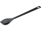Black plastic kitchen spatula with a hole in the handle.