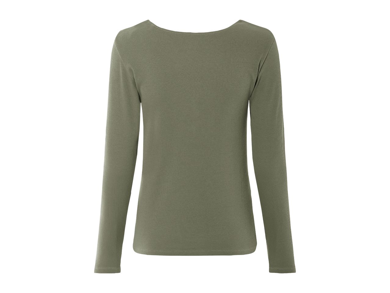 Back view of a long-sleeved olive green ribbed top
