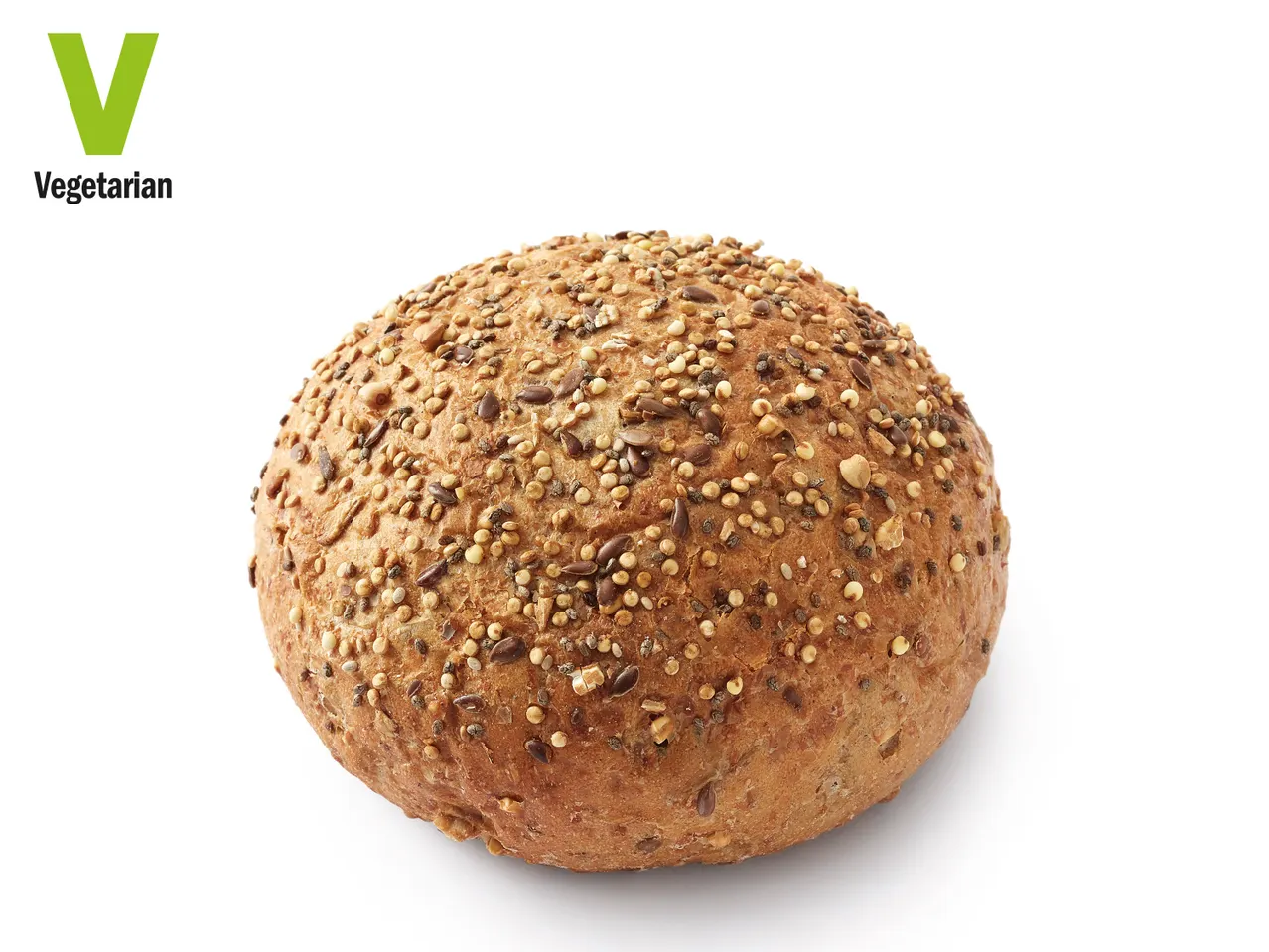Vegetarian bread roll with various seeds.