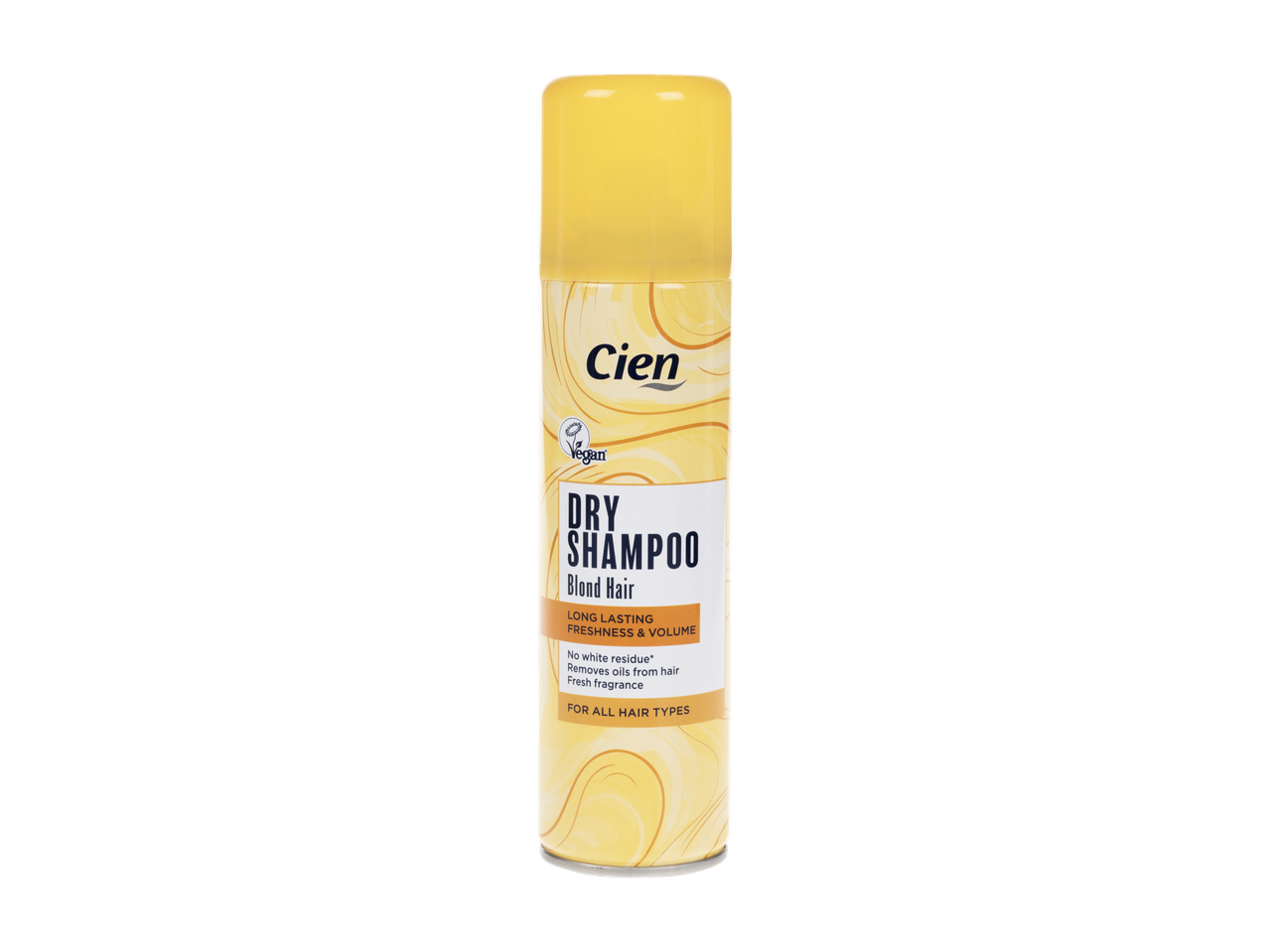 Șampon uscat Cien pentru păr blond, vegan, cu volum și prospețime de lungă durată.