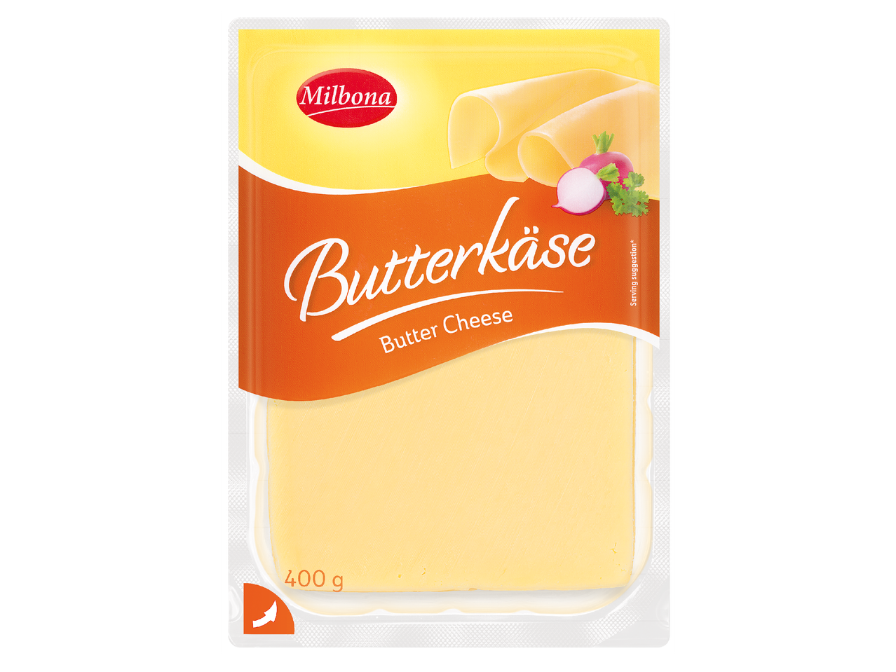 Опаковка от 400 г нарязано сирене Butterkäse с репички и магданоз
