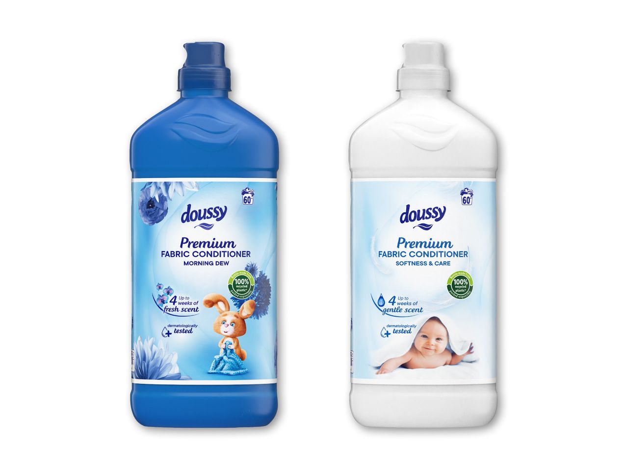 To flasker Aquaphor vaskemiddel, en blå og en hvid.