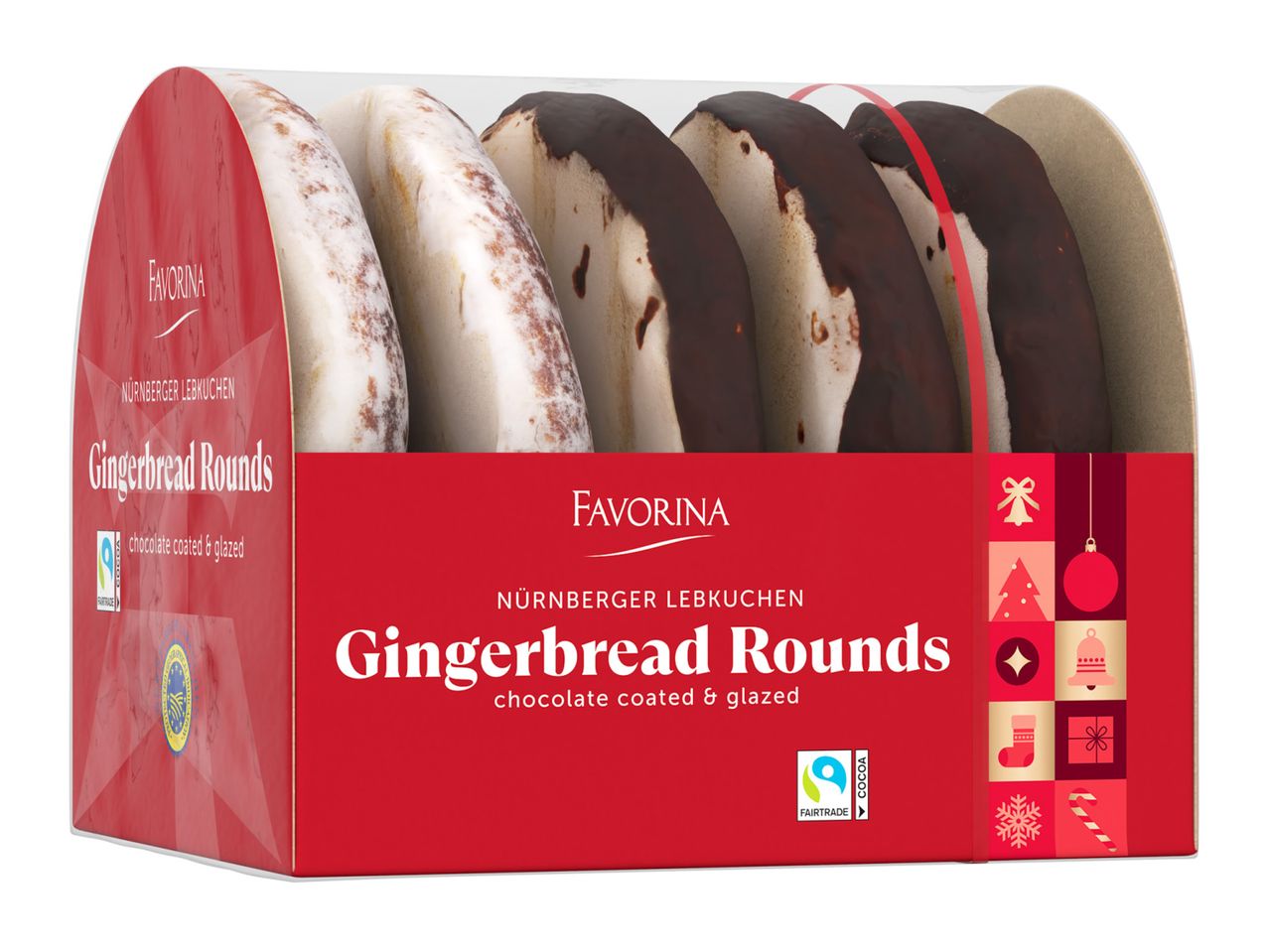 A package of chocolate coated and glazed gingerbread rounds.