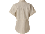 Camisa de linho bege para mulher, vista traseira.