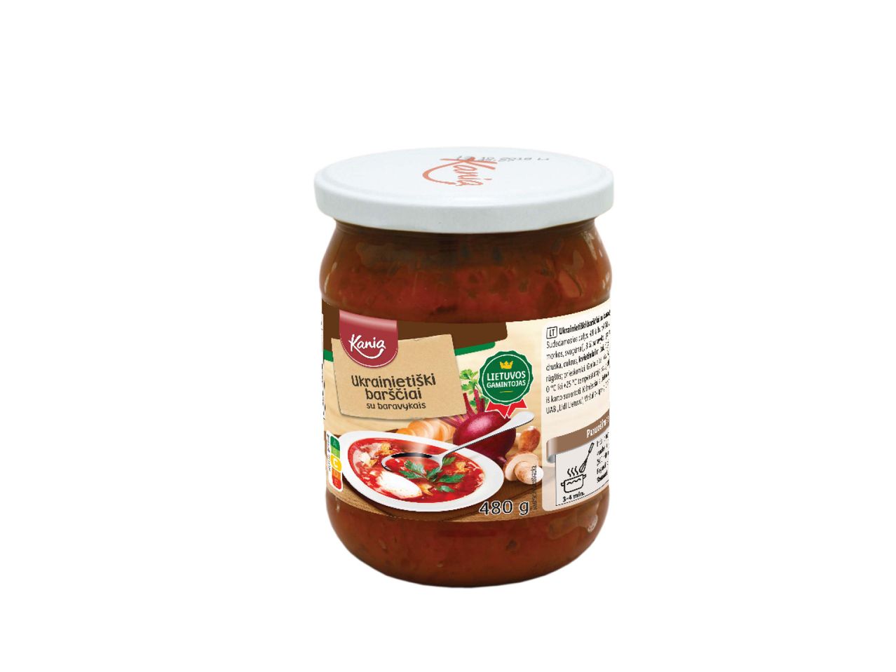 Stiklainis su Kania ukrainietiškais barščiais su baravykais, 480 g.