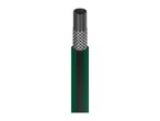 Cross-section of a green and black garden hose, showing inner reinforcement.