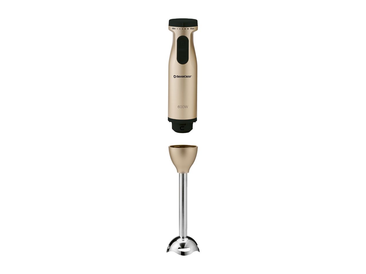 SilverCrest 600W hand blender, gold and black, with detachable blending shaft