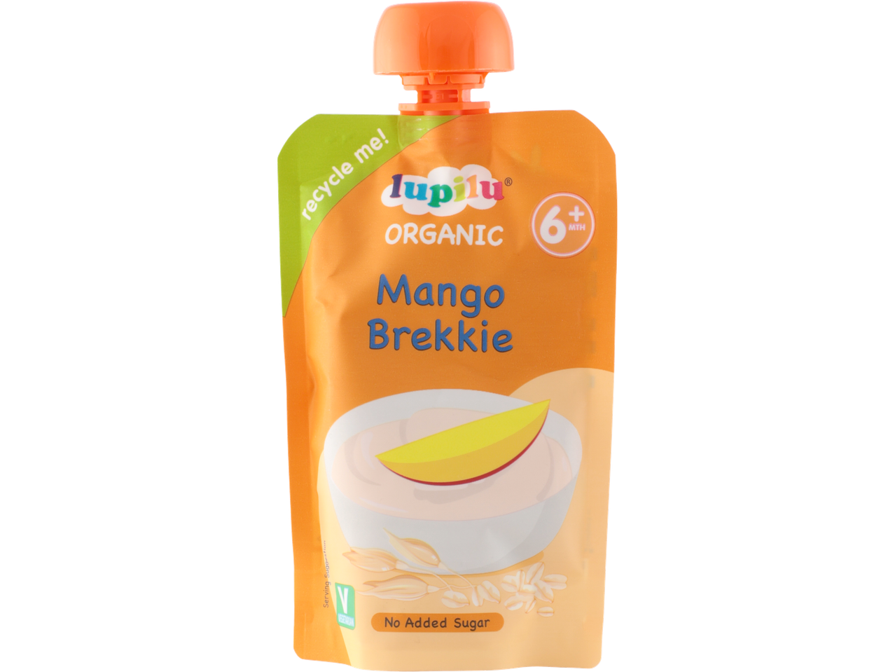 Lupilu Organic Mango Brekkie fruit pouch for 6+ months, with no added sugar.