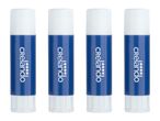 Four Crelando glue sticks stand in a row against a white background.